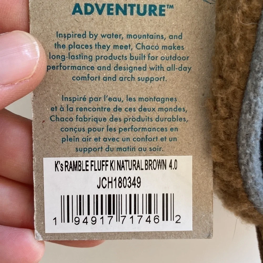 Chaco ramble fluff boot kids 4 four brown teddy bear fleece NWT
